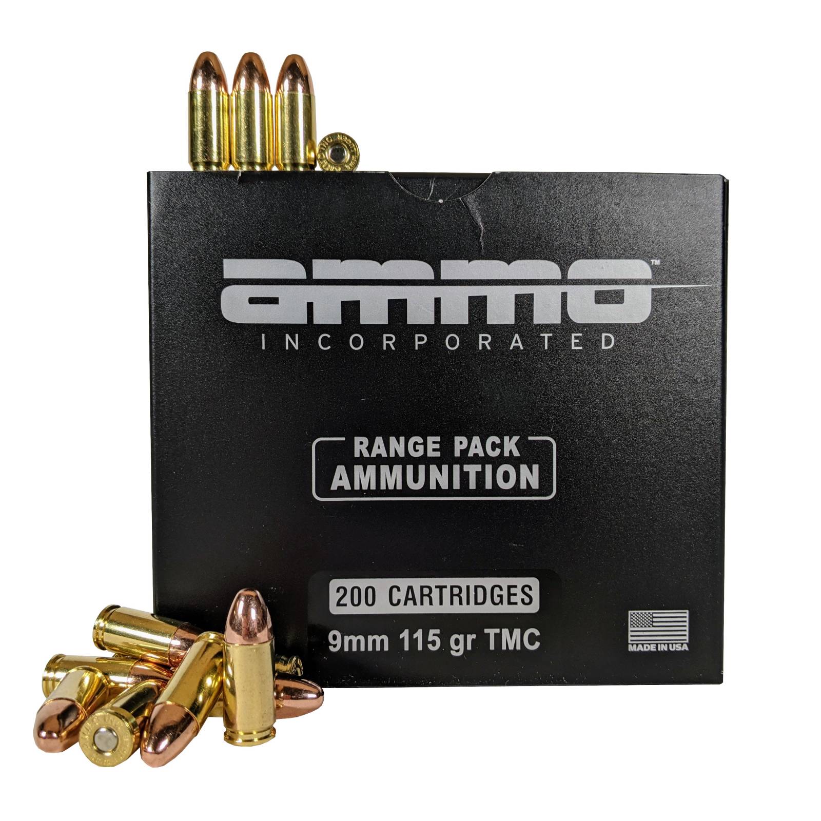 AMMO INC 9mm 115GR Brass TMC 200 Round Range Pack (Assembled in USA)